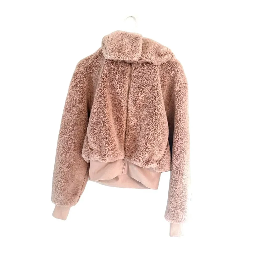 Alo Yoga Foxy Sherpa Jacket Pink Rosewood Zip Up Removable Hood Size Small